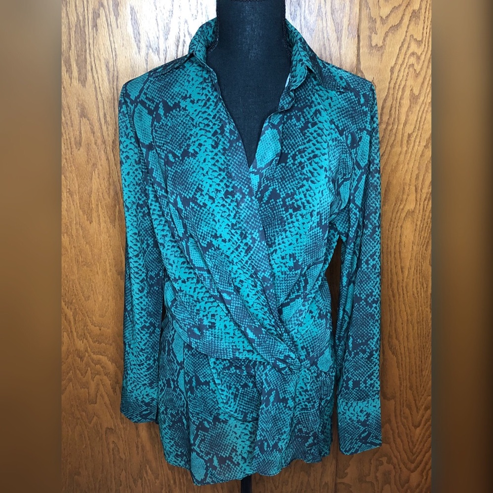Snake print faux wrap top with side twist